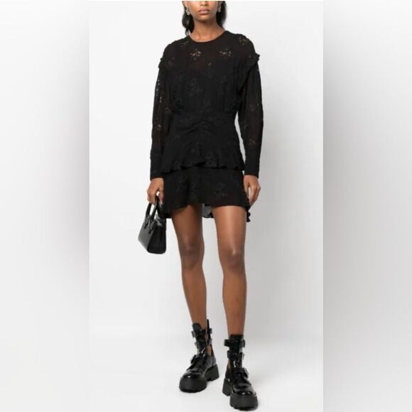 IRO Dresses & Skirts - IRO Elegant long sleeve Black Lace Dress with black ruffles. 40